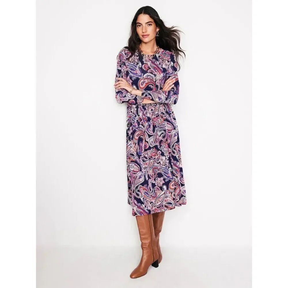 Boden Womens Thea Jersey Midi Dress UK 10P US 6P Multicolor Paisley D1059 NWT